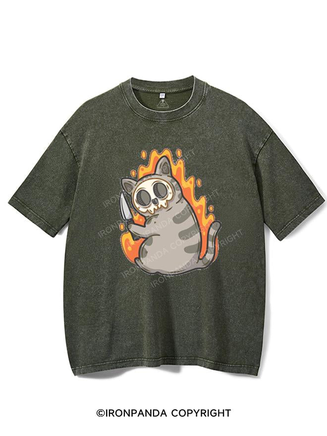 ANGRY SKELETON KITTEN KILLER VINTAGE GYM SHIRT