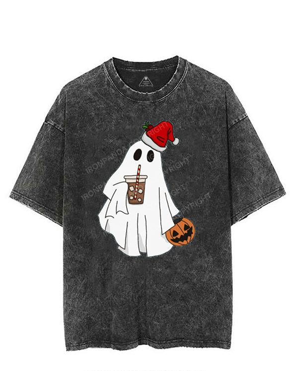 SANTA GHOST WITH PUMP AND COFFEE VINTAGE GYM SHIRT
