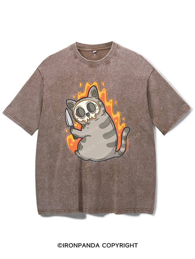 ANGRY SKELETON KITTEN KILLER VINTAGE GYM SHIRT