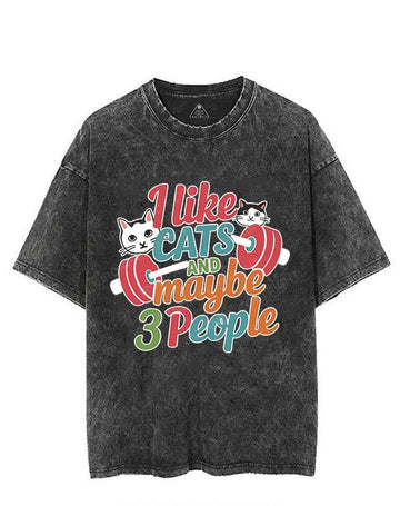 I LIKE CATS AND MAYBE 3 PEOPLE VINTAGE GYM SHIRT