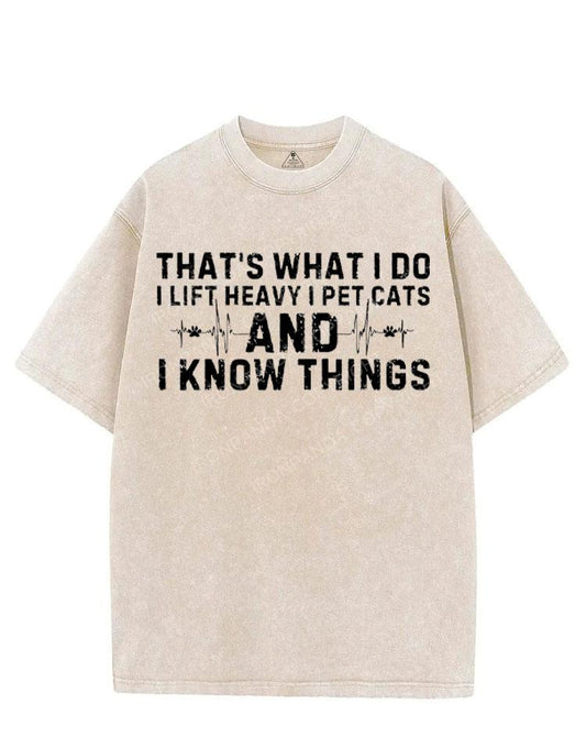 I LIFT HEAVY I PET CATS AND I KNOW THINGS VINTAGE GYM SHIRT