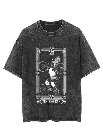 YES SHE CAN WEIGHTLIFTING TAROT VINTAGE GYM SHIRT