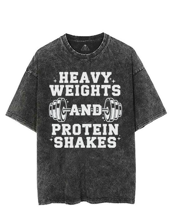 HEAVY WEIGHTS AND PROTEIN SHAKES VINTAGE GYM SHIRT