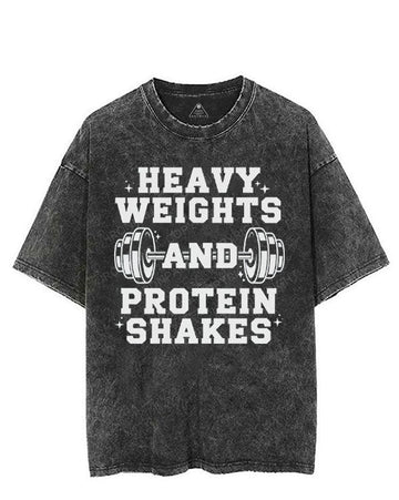 HEAVY WEIGHTS AND PROTEIN SHAKES VINTAGE GYM SHIRT