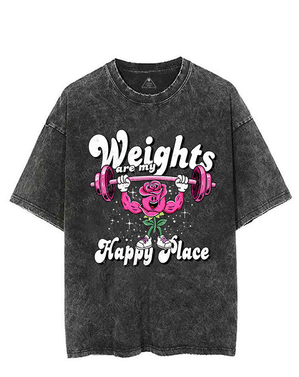 WEIGHTS ARE MY HAPPY PLACE VINTAGE GYM SHIRT
