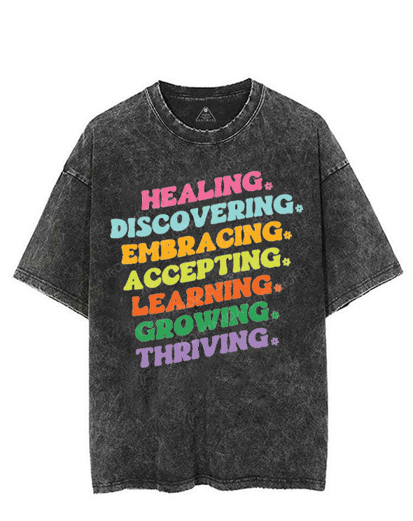 HEALING DISCOVERING EMBRACING ACCEPTING LEARNING GROWING THRIVING VINTAGE GYM SHIRT