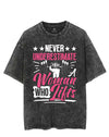 NEVER UNDERESTIMATE A WOMAN WHO LIFTS VINTAGE GYM SHIRT