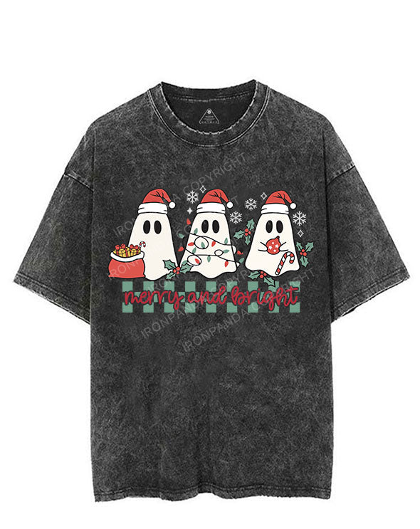 MERRY AND BRIGHT CHRISTMAS GHOST VINTAGE GYM SHIRT
