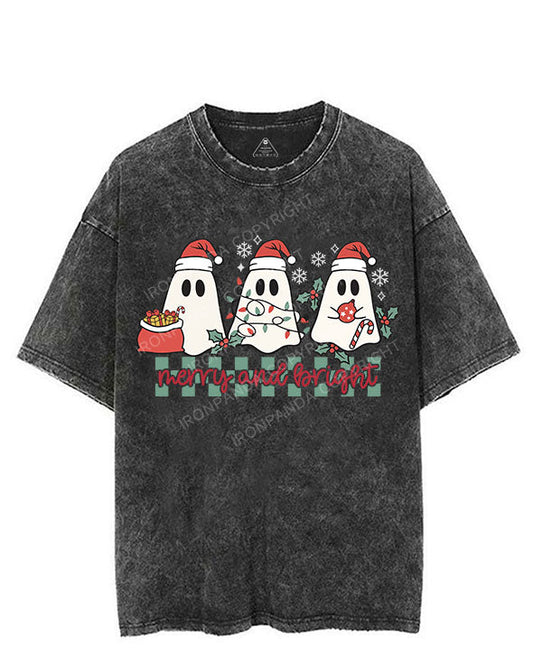 MERRY AND BRIGHT CHRISTMAS GHOST VINTAGE GYM SHIRT
